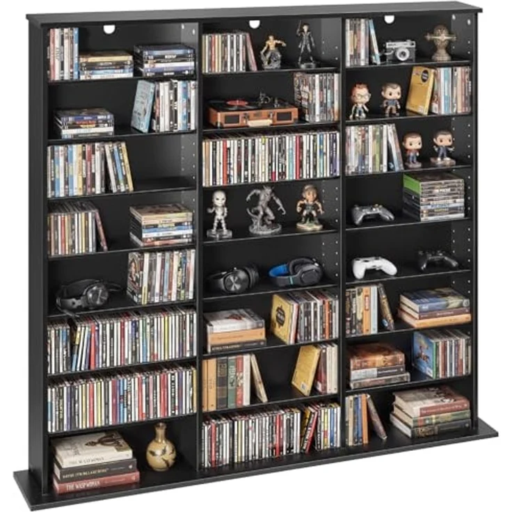 VEVOR DVD-Regal mit 24 Fächern (8 Ebenen), Medienregal Standregal 142 x 22 x 130 cm, Platzsparendes Aufbewahrungsregal für CDs DVDs Bücher Spiele-Discs, Bücherregal für Wohnzimmer/Homeoffice, Schwarz – Bild 1