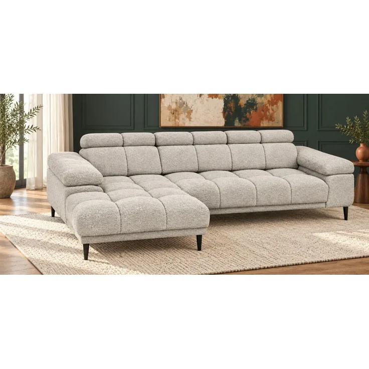 Ecksofa Schlafsofa SENVELIO RELAX in Stoff Glam Hellgrau Ottomane Links