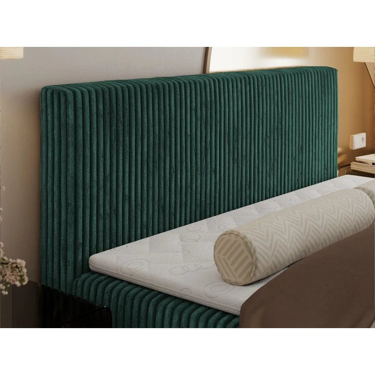 Boxspringbett mit Kopfteil und Topper T25, Cord Bett - TILIANO - 200 x 200 cm - Dunkelgrün Cord - H3 – Bild 4