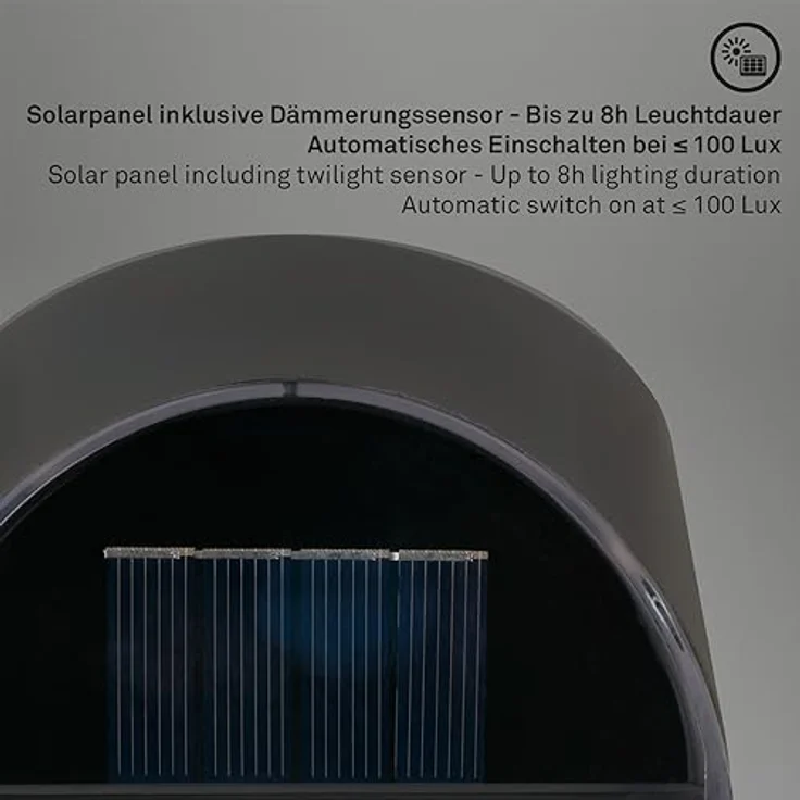 BRILONER Solarlampe Hängend, LED Wandleuchte Außen in Anthrazit, Dämmerungssensor, IP44 spritzwassergeschützt, inkludiert Akku, bis zu 8 Stunden Leuchtdauer – Bild 4