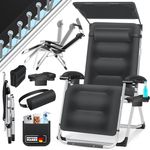 KESSER® Sonnenliege Liegestuhl, klappbare Gartenliege extra breit & Wetterfest, Belastbar 200kg, Ergonomisches Polster, verstellbare Rückenlehne inkl. Nackenkissen, Getränkehalter & Armpolster Schwarz, Liege (Mit Sonnendach)