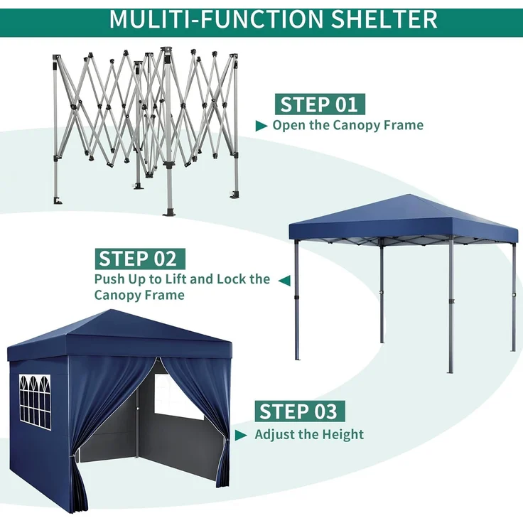 YITAHOME 3X3M Outdoor Pop Up-Pavillon mit Seite Faltpavillon, Wasserdichter Faltbarer Gartenpavillon Für Alle Jahreszeiten Camping Pavillon Anti-uv Mit Kostenlosen Höhenverstellbaren Für Party Märkte – Bild 5