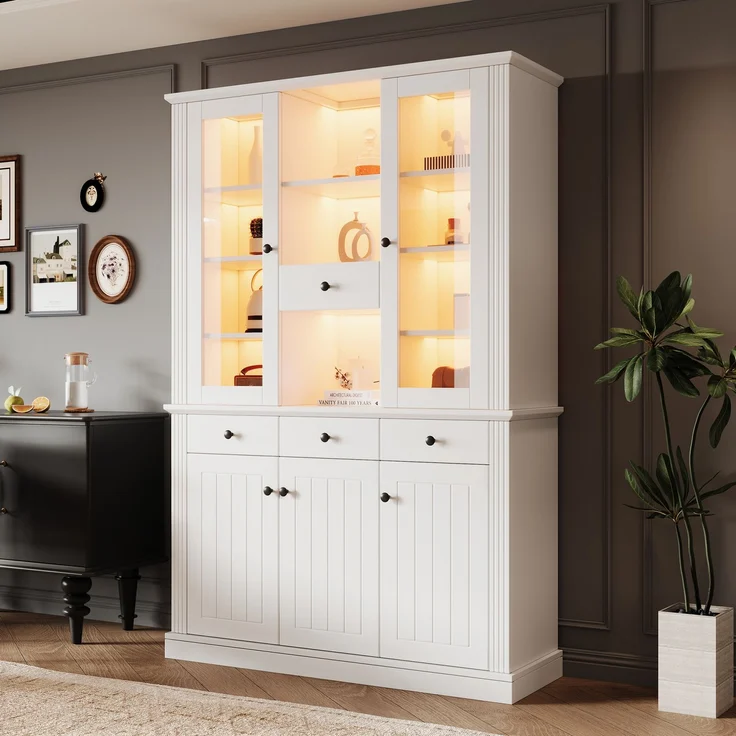 DESVIAE Vitrine Weiß aus MDF/gehärtetem Glas – 119,5x180x40 cm – 4 Schubladen, LED-Beleuchtung – Bild 3