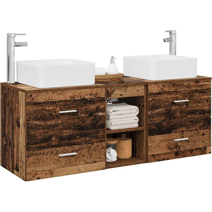 vidaXL Badezimmerschrank-Set 3 stk. Altholz 129 x 41 x 80 cm 3405825 – Bild 3