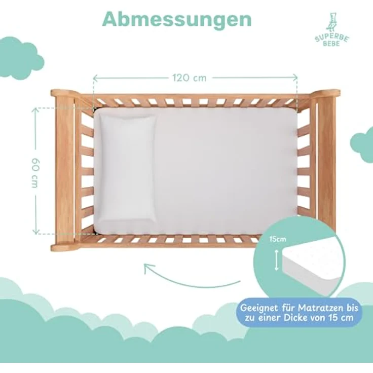 Matratzenschoner 60x120 wasserdichte Matratzenauflage - Bettunterlagen - Baby Bed Cover - wasserdichte Betteinlage - Wasserdichter Matratzenschutz Mit 30cm Bonnet - Weiße Jersey Bettschutz Unterlage – Bild 7