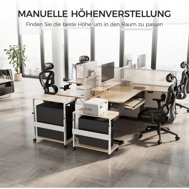 Höhenverstellbarer PC Tower Ständer mit Rollen und Maus Pad, Ahornfarbe – Bild 3