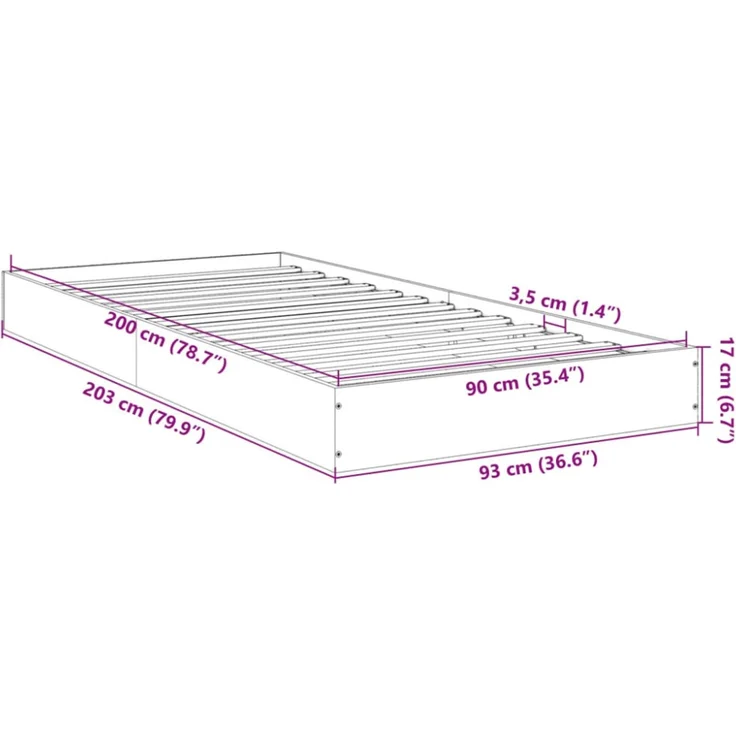 vidaXL Bettgestell Grau Sonoma 90x200 cm Holzwerkstoff 842068 – Bild 6
