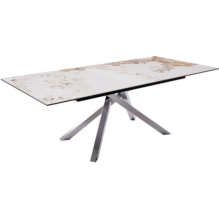 Esstisch Edge 200-300x100 Keramik Minas Melange Weiß-Beige Kreuzgestell Rechteck Edelstahl ausziehbar – Bild 3