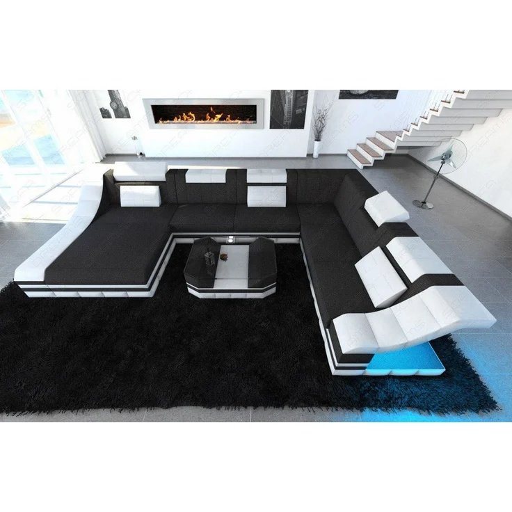 Design Stoff-Wohnlandschaft Turino XL – Komfort - Strukturstoff - Schwarzgrau-Weiß - Links – Bild 4
