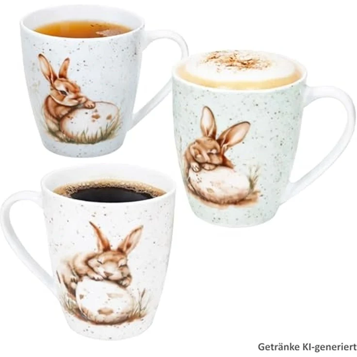Ritzenhoff & Breker Becher Ritzenhoff 3er Set Kaffeebecher Bunny 300ml Hase Ostern Weiß Grün Blau, Porzellan – Bild 2