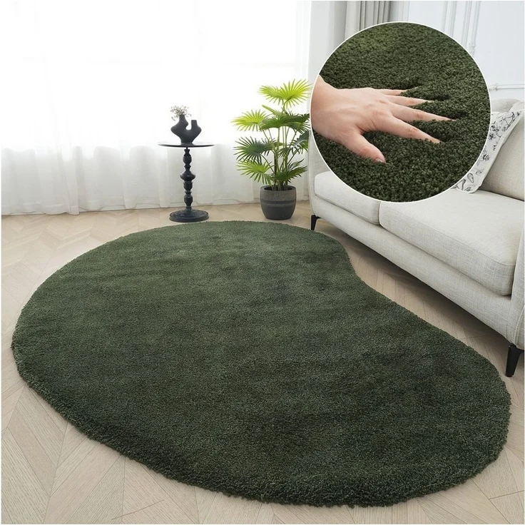 LeGer Home by Lena Gercke Hochflor-Teppich Halrum, einfarbig, besondere Form, modern, U-förmig, Höhe: 25 mm, organische Form, bean shape, kuschelig, Wohnzimmer, Schlafzimmer – Bild 1