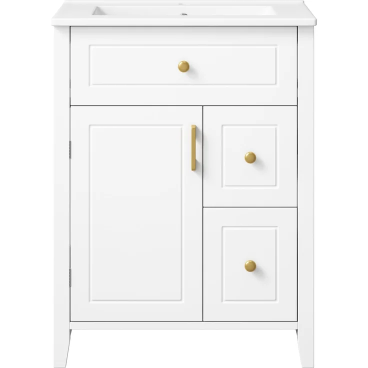 Freistehender Waschtischunterschrank B 61 x T 47 x H 87 cm aus MDF mit Keramikwaschbecken – Bild 6