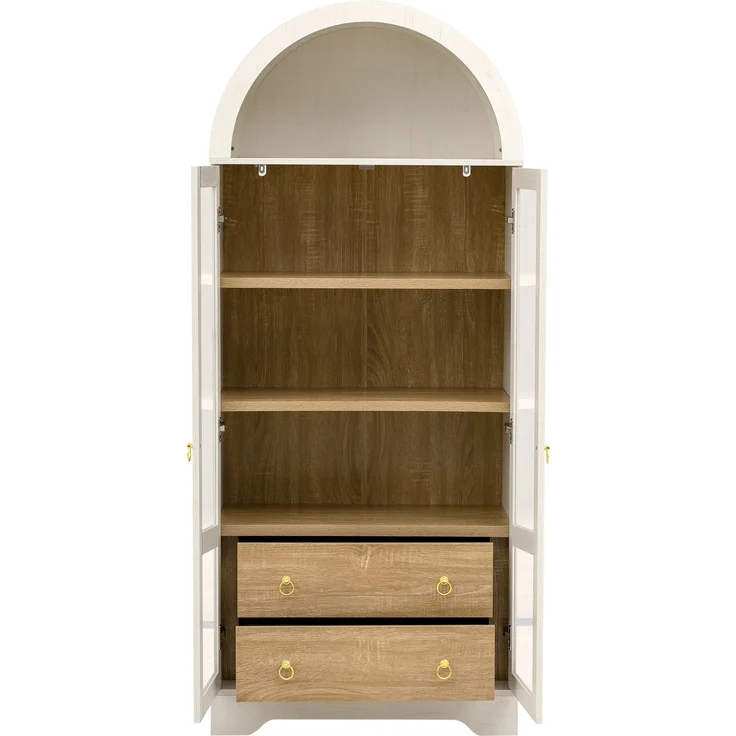 Highboard 76,2x40,1x180 cm mit Glastüren, verstellbaren Regalböden und Schubladen – Weiß – Bild 5