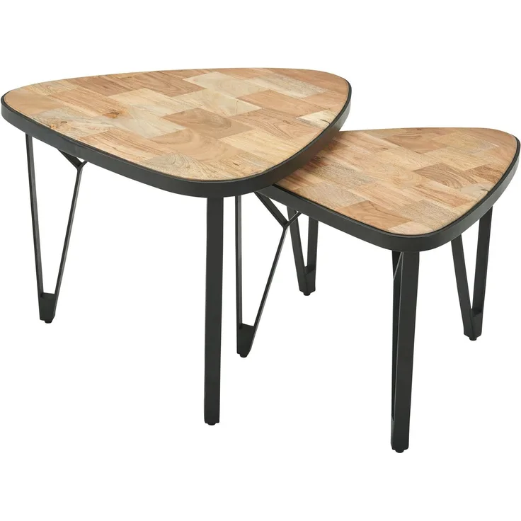 FineBuy 2er-Set Satztisch, Mango / Akazie Massivholz