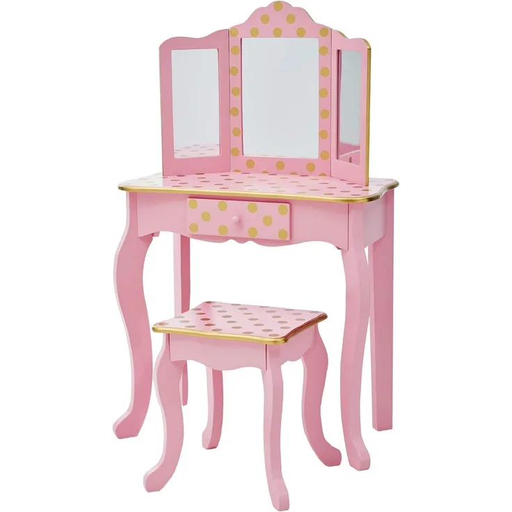 Teamson Kids Kinder Schminktisch mit Spiegel und Hocker Frisiertisch TD-11670L