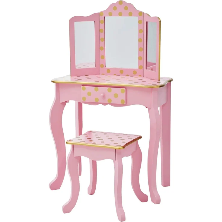 Teamson Kids Kinder Schminktisch mit Spiegel und Hocker Frisiertisch TD-11670L