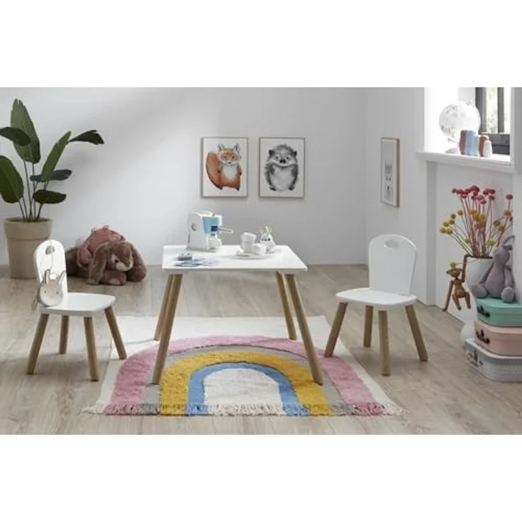 Kindermöbel 3er Set (B/H/T: 55x43x55 cm) in Weiß und Pinie Nachbildung – Bild 4