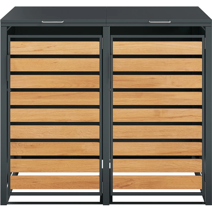 STEELSØN 'Kestra' Mülltonnenbox 2er je 240 Liter, anthrazit mit Holzoptik, Mülltonnenverkleidung aus Stahl, wetterfest, 116x80x134 cm, Müllbox für 2 Tonnen – Bild 9