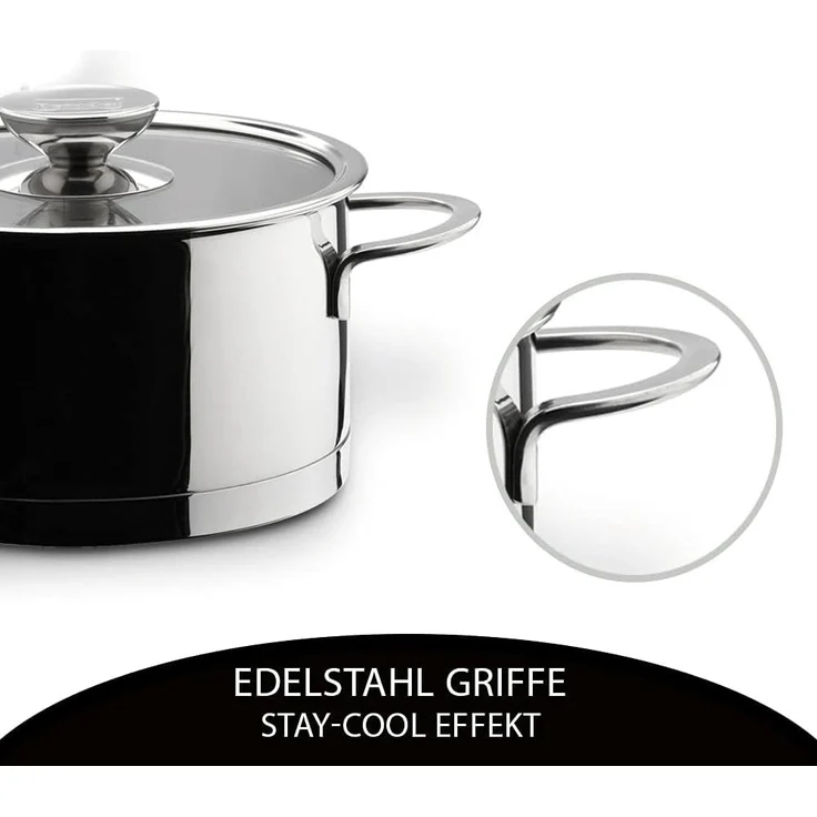 Berndes Kochtopfset Millesima 4-tlg. mit Glasdeckeln, Töpfe, Stieltopf, Edelstahl, Silber, 066105 – Bild 3