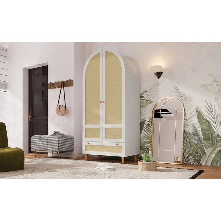 TavilaEcon Kleiderschrank Garderobenschrank im Landhausstil, mit 2 Türen und 1 Schublade weiß 180 × 50 × 85 cm (H × T × B) – Bild 8