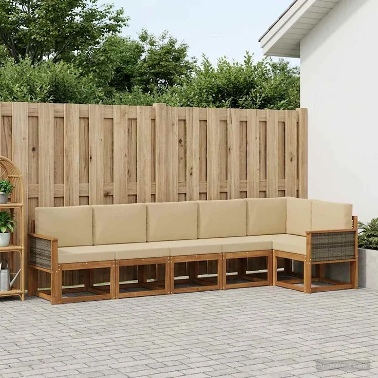 vidaXL Outdoor-Sofagarnitur 6 stk. 6-Sitzer Natur und Beige 3385249