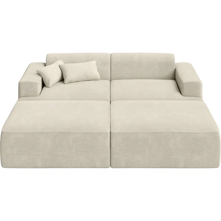 skølm 'Freki' Cloud Sofa 2 Sitzer mit 2 Hockern, Vollschaumcouch mit Federkern und Vakuum-Kompression, kein Aufbau erforderlich, mit 2 Kissen, Cord beige