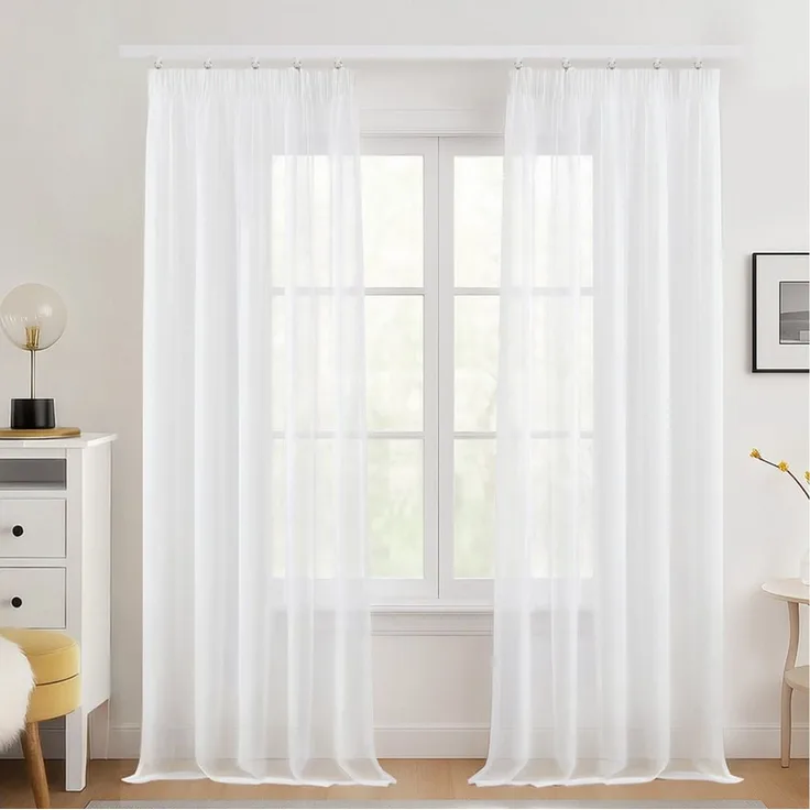 Deconovo Vorhang Gardinen mit Kräuselband Voile Vorhang Terylen 3-Faden Gewebe 2er Set, Transparent Stores Schal Schlafzimmer einfarbig Voile Vorhangschals