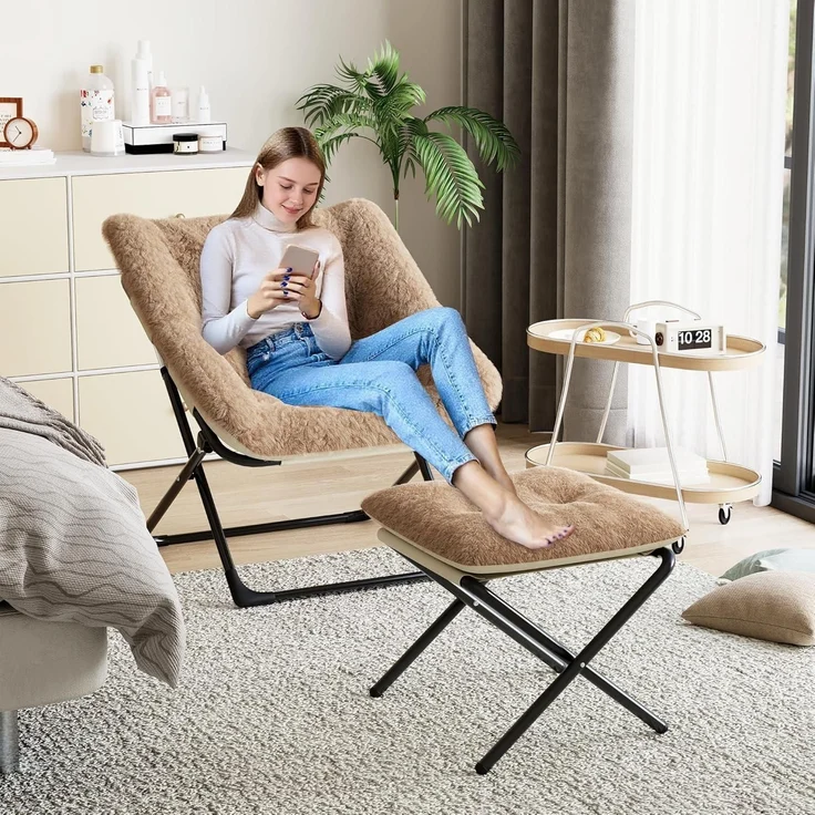 Sessel Klappbar Lesesessel Fußhocker Erwachsene Wohnzimmer Braun – Bild 7