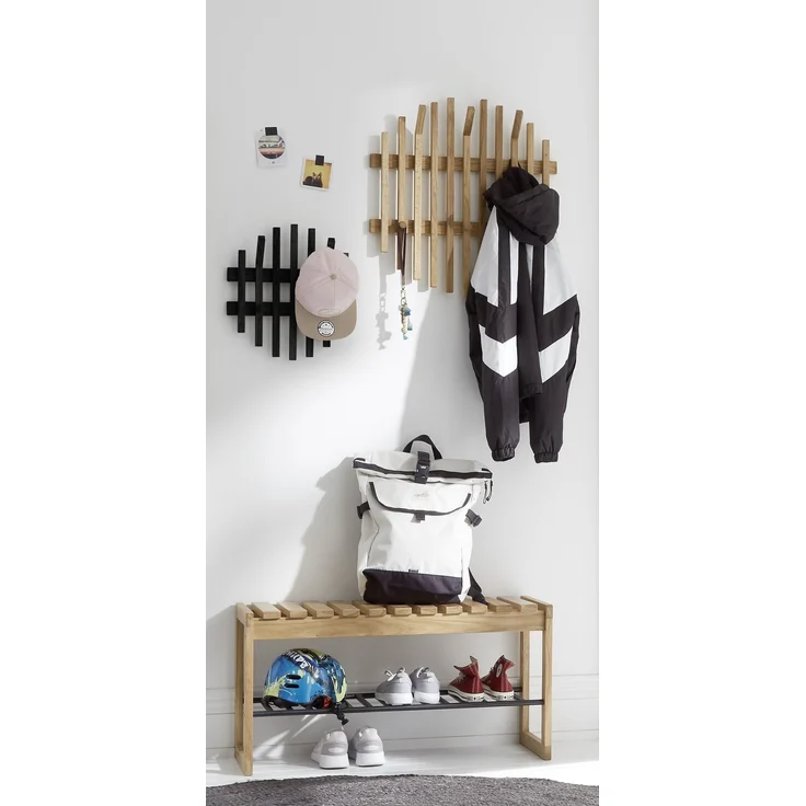 Garderobenpaneel >BANTRY< mit 4 Haken, in Eiche schwarz, Massivholz - 38x40x11cm (BxHxT) – Bild 5