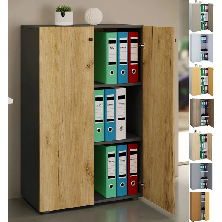 VCM Büroschrank Lona 919580 Anthrazit / Honig-Eiche B. 70 x H. 111 x T. 38 cm