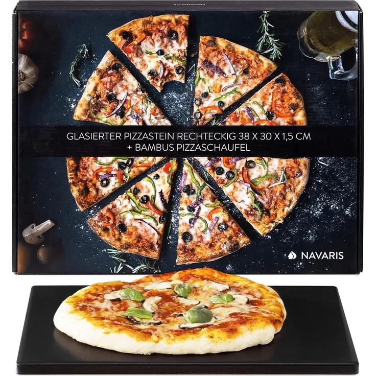 Navaris Backstein Pizzastein XL - 38x30cm - für Flammkuchen - inkl. Rezeptbuch, Korderit-Keramik, (1-St)