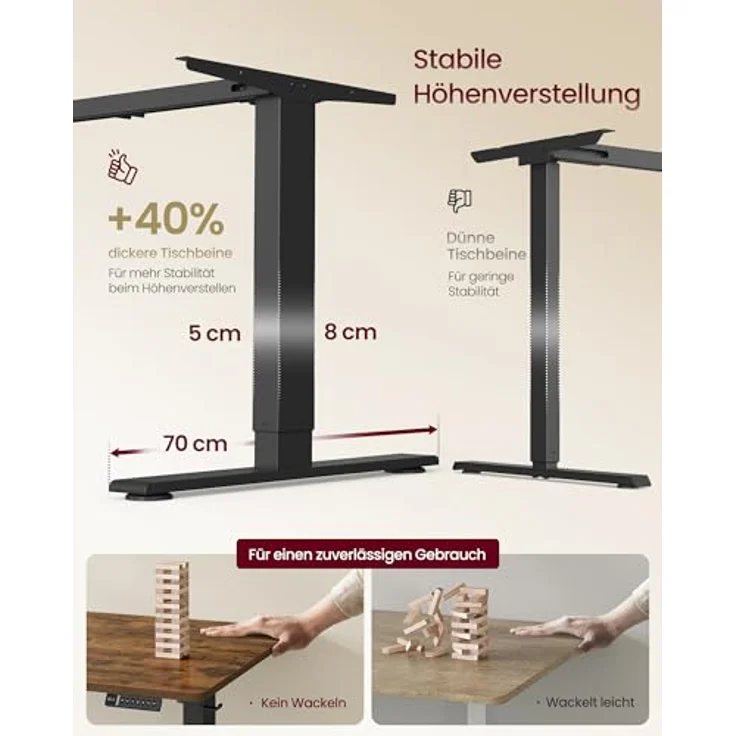 VASAGLE Höhenverstellbarer Schreibtisch, 180x80 cm, USB-C-Anschluss, Ablage für Steckdosenleiste, Stehtisch, Erinnerung bei langem Sitzen, 3 Speichertasten, für Büro, vintagebraun LSD148KD02 – Bild 6