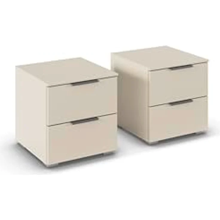 Rauch Möbel Alabama, Nachttisch-Paar für Schlafzimmer, Kinderzimmer, Gästezimmer, mit je 2 Schubladen, Soft-Close-Funktion, Farbe Beige, Griff Grau metallic, Schwarz, Maße 40 x 42 x 42 cm – Bild 1