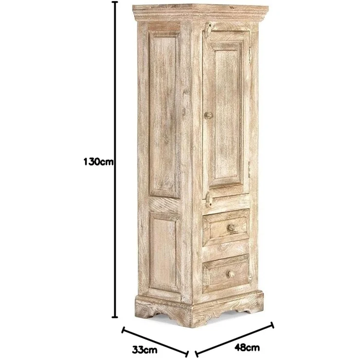 Hochkommode Mango Holz natur 48x130x33 cm Woodkings Patina Kommode Landhausstil Badkommode Flur Schlafzimmer Massivholz – Bild 3