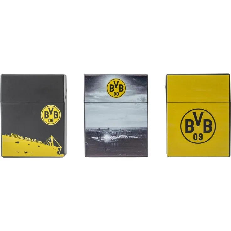 BVB Aufbewahrungsbox Klickbox, Zigarettenbox mit Sprungdeckel 3er Set schwarz gelb (3 St)