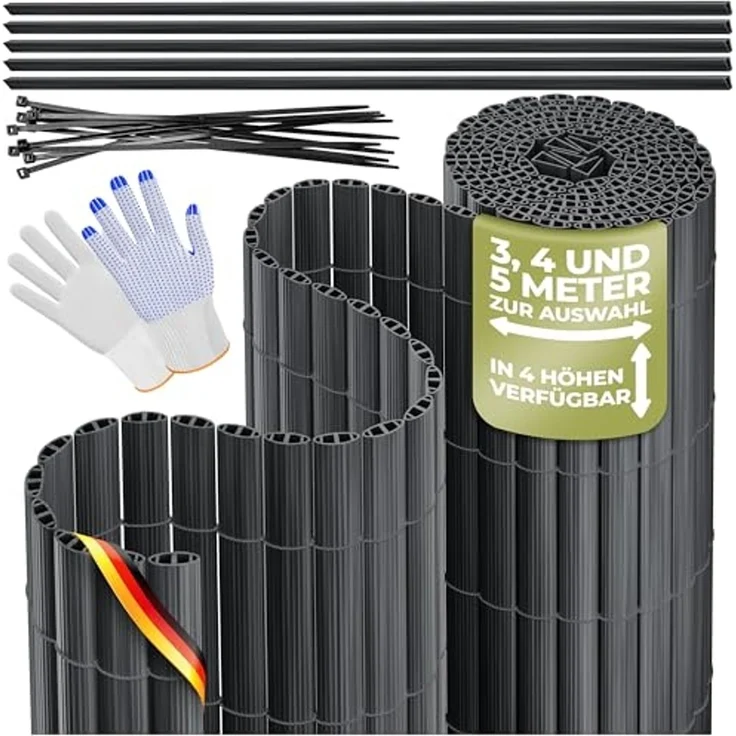 KESSER® PVC Sichtschutzmatte Sichtschutzzaun 80x500 cm | Balkonverkleidung Windschutz | verstärkte Lamellen für Garten Balkon & Terrasse | Balkonumrandung inkl. Kabelbindern & Abdeckung Anthrazit – Bild 1