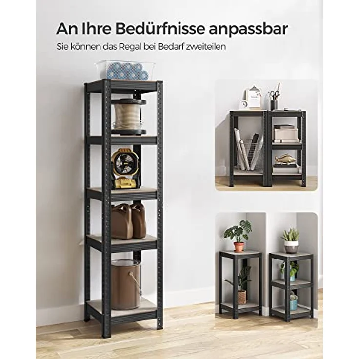 SONGMICS Standregal, 2er Set, Bücherregal, Lagerregal, 5 Ablagen, verstellbar, 37 x 37 x 150 cm, jeweils bis 400 kg belastbar, für Küche, Wohnzimmer, Greige-schwarz GLR037B12 – Bild 9