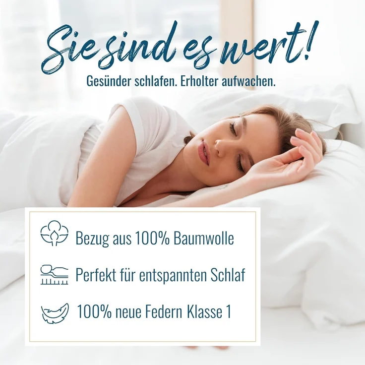 Kopfkissen Kissen 660g neue weiße Federn Klasse 1 Daunenpass 40x80 – Bild 4