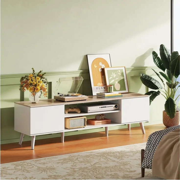 WLIVE TV-Schrank Lowboard mit 2 Türen, Fernsehschrank für Fernseher bis zu 55/60 Zoll, (Packung, 160 cm lang) verstellbare Ablagen, für Wohnzimmer, Schlafzimmer