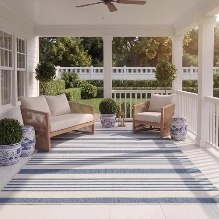 SAFAVIEH Geometrisch Teppich für Wohnzimmer, Esszimmer, Schlafzimmer - Courtyard Collection, Kurzer Flor, Beige und Blau, 201 X 290 cm – Bild 10