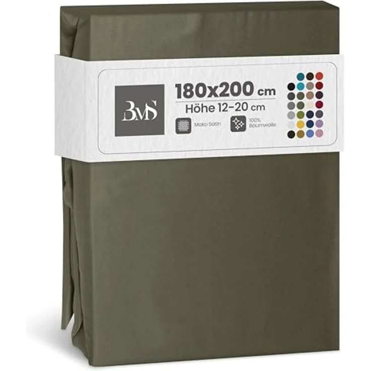 Mako-Satin Spannbettlaken dark olive 180x200cm – Bild 1