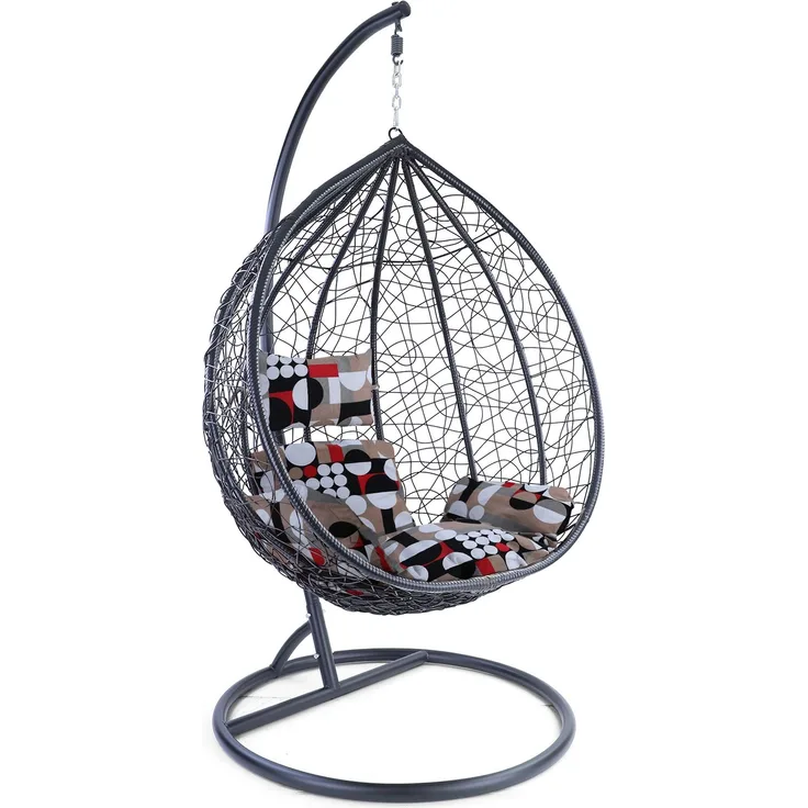 Luxus Hängesessel Miami XXL Polyrattan Korb und Gestell schwarz Kissen Modern