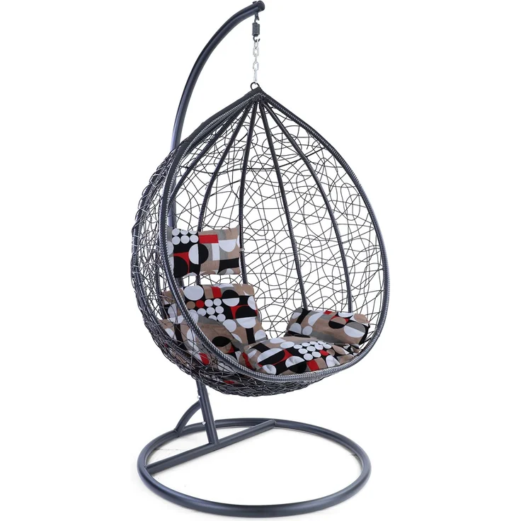 Luxus Hängesessel Miami XXL Polyrattan Korb und Gestell schwarz Kissen Modern