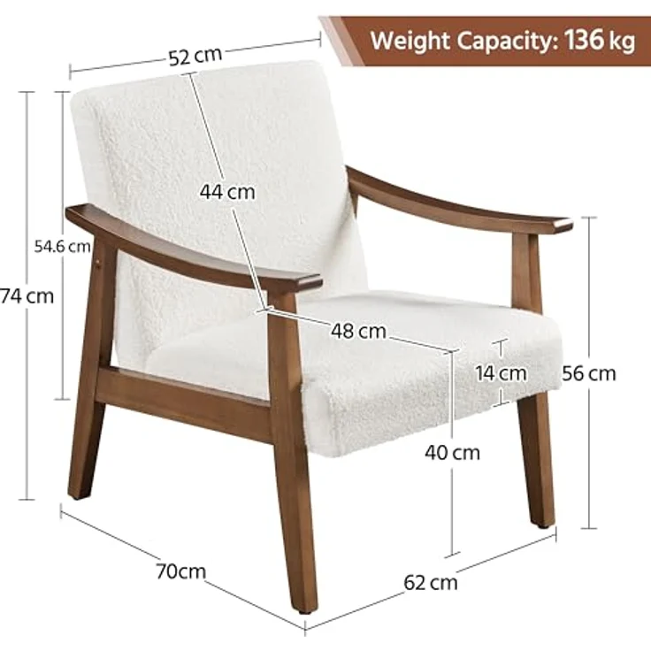 Yaheetech Relaxsessel Retro Loungesessel Polsterstuhl Fernsehsessel Lesesessel Einzelsofa bis 136 kg Belastbar für Wohnzimmer/Empfangsraum/Heimkino/Schlafzimmer Elfenbein – Bild 4