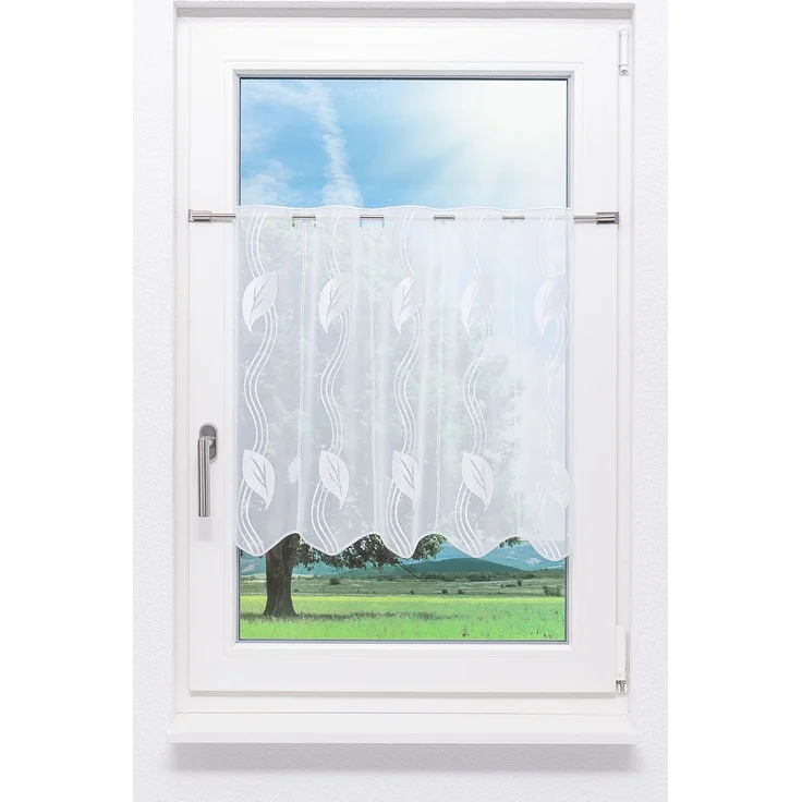 Scheibengardine Plauener Spitze Blatt (Bx H) 48.90cm * 60cm Weiß/weiß – Bild 1