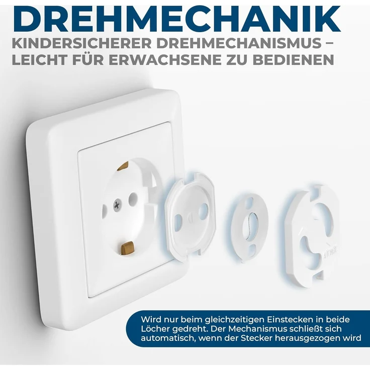 Steckdosensicherung mit Drehmechanik - 20x - Original Hoffenbach Germany - 2 Jahre Garantie - Kindersicherung für Steckdosen - Steckdosenschutz für Babys und Kinder – Bild 4