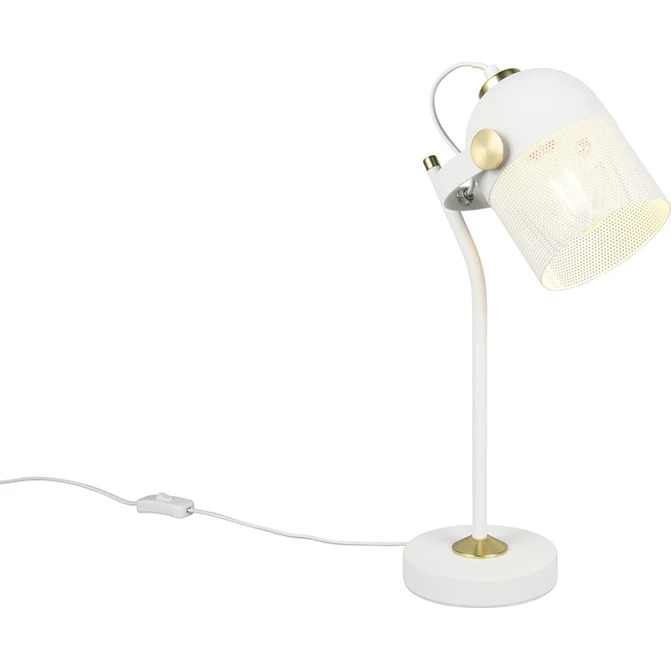 Retro Schreibtischlampe MIXA schwenkbar aus Metall Weiß Gold, Höhe 45cm – Bild 2
