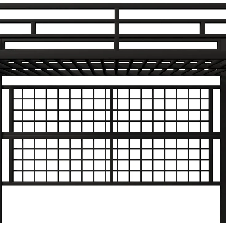EINHOM Hochbett, 90 x 200 cm, Eisenrahmen, Kleiderschrank, Stauraumleiter, Gitter zum Aufhängen von Gegenständen, Freifläche unter dem Bett, 7-farbige LED-Leuchten, Schwarz (Ohne Matratze) – Bild 7