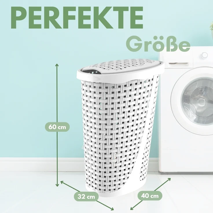 GarPet Wäschebox Wäschebox Wäschesammler Wäschekorb Wäschetruhe Rattan Optik 60 cm – Bild 2