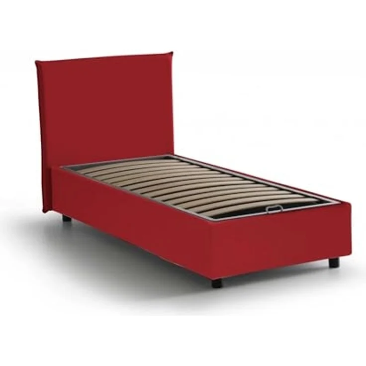 Talamo Italia - Einzelbett Cira, Bettkasten mit Stoffbezug, 100 % Made in Italy, Öffnung vorne, geeignet für Matratzen 90x200 cm, Rot – Bild 3